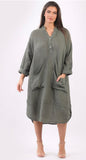 Anne + Kate Italian Pisa Linen Front Pockets Midi Dress