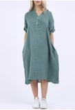 Anne + Kate Italian Plain Linen Mandarin Neck Dress