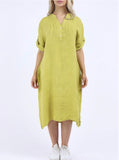 Anne + Kate Italian Plain Linen Mandarin Neck Dress