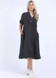 Anne + Kate Italian Plain Linen Mandarin Neck Dress