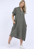 Anne + Kate Italian Plain Linen Mandarin Neck Dress