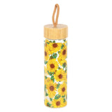 Sunflower Print Glass Water Bottle