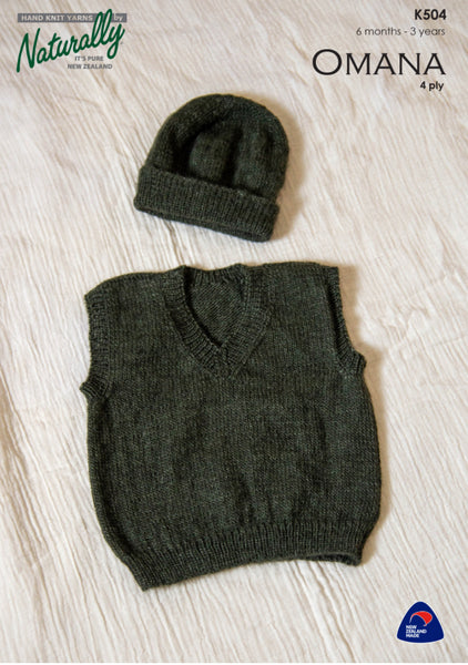 Naturally Omana 4ply Vest and Hat K504