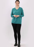 Anne + Kate Italian V-Neck Plain Ribbed Hi-Lo Lagenlook Knitted Top