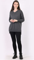 Anne + Kate Italian V-Neck Plain Ribbed Hi-Lo Lagenlook Knitted Top