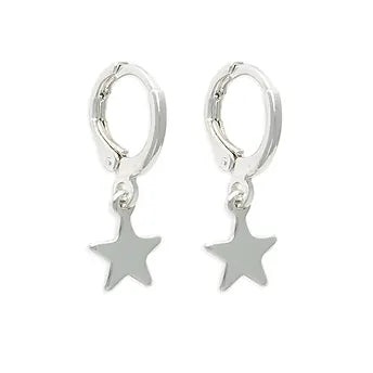 Ear Sense Silver Hoop With Star Drop Earring F472