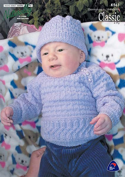 Naturally Classic Sweater & Hat 4ply K561  Premature - 18 months