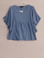 Anne + Kate Positano Frilled Sleeves Linen Blend Top