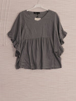 Anne + Kate Positano Frilled Sleeves Linen Blend Top