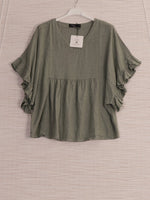 Anne + Kate Positano Frilled Sleeves Linen Blend Top