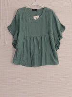 Anne + Kate Positano Frilled Sleeves Linen Blend Top