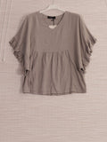 Anne + Kate Positano Frilled Sleeves Linen Blend Top