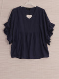 Anne + Kate Positano Frilled Sleeves Linen Blend Top