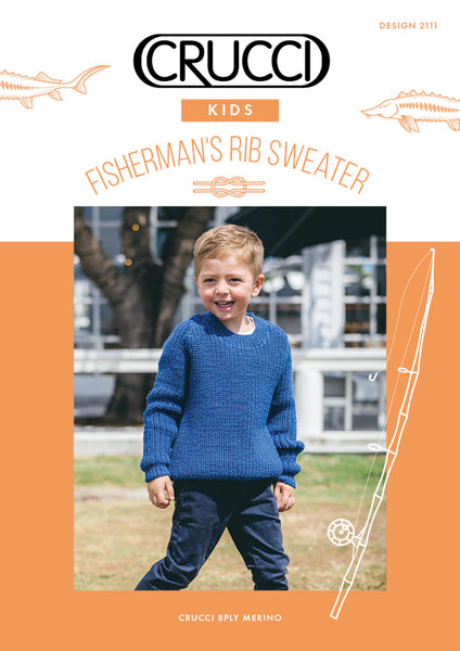 Crucci Kids Fishermans Rib Sweater Knitting Pattern #2111 8ply