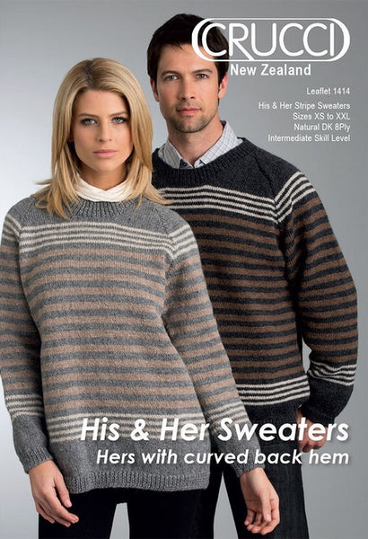Crucci His & Hers Stripe Sweaters 8ply Knitting Pattern #1414