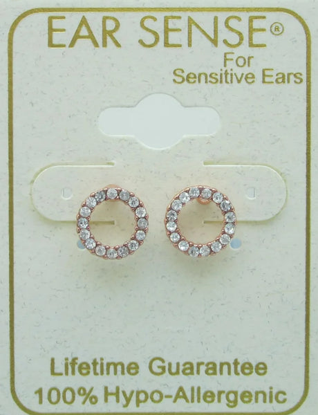 Ear Sense Earring CH263 Small Rose Gold Crystal Circle Stud Earrings