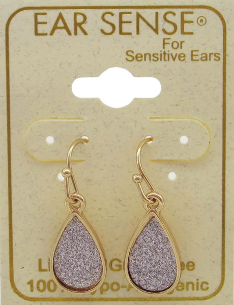 Ear Sense Earring F395 Gold Glitter Teardrop French Hook Earrings