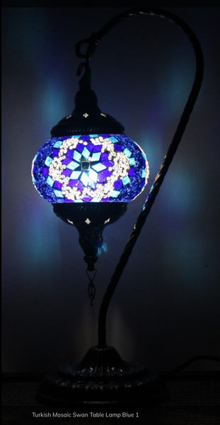 Turkish Mosaic Large Swan Table Lamp 46cm - Blue