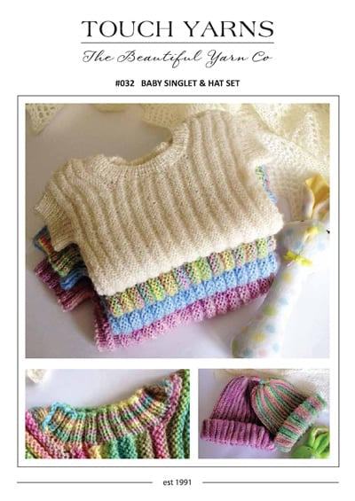 Touch Yarns Baby Singlet & Hat Set #032 Baby Knitting Pattern