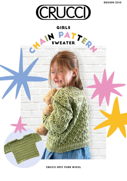 Crucci Girls Chain Pattern Sweater Knitting Pattern #2315