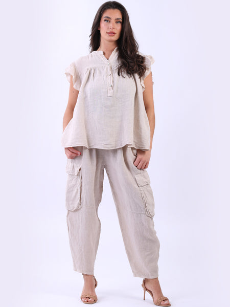 Anne + Kate Italian Linen Lagenlook Ruffle Blouse