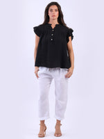 Anne + Kate Italian Linen Lagenlook Ruffle Blouse