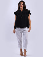 Anne + Kate Italian Linen Lagenlook Ruffle Blouse