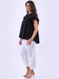 Anne + Kate Italian Linen Lagenlook Ruffle Blouse