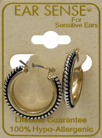 Ear Sense Earring F373 Gold with Silver Rope Trim Click Hoops