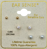 Ear Sense Small Gold Ball CZ & Pearl Trio FC703