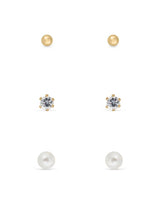 Ear Sense Small Gold Ball CZ & Pearl Trio FC703