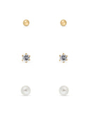 Ear Sense Small Gold Ball CZ & Pearl Trio FC703