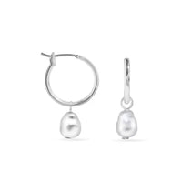 Ear Sense Silver Click Hoop Pearl Drop Earring F430