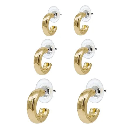 Ear Sense Earrings Gold Thick J Hoop Trio FC301