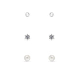Ear Sense Earring FC702 Small Silver Ball, CZ & Pearl Trio