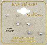Ear Sense Earring FC702 Small Silver Ball, CZ & Pearl Trio