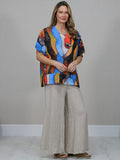 Anne + Kate Italian Linen Blend Face Print Top
