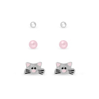 Ear Sense Earring Pink Kitty & Balls Trio F8-8141