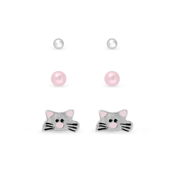 Ear Sense Earring Pink Kitty & Balls Trio F8-8141
