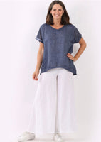 Anne + Kate Italian V-Neck Vintage Wash Relaxed Fit Linen Top