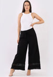 Anne + Kate Button Plain Linen Crochet Wide Leg Pant