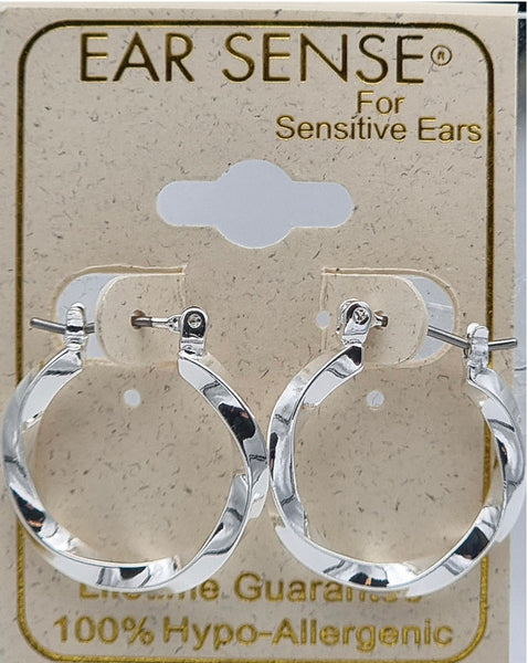 Ear Sense Earring F377S 15mm Twisted Silver Click Hoops