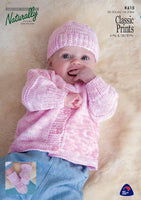 Naturally Classic Prints Jacket, Hat & Booties 4ply & 8ply Knitting Pattern 35-50cm  #K615