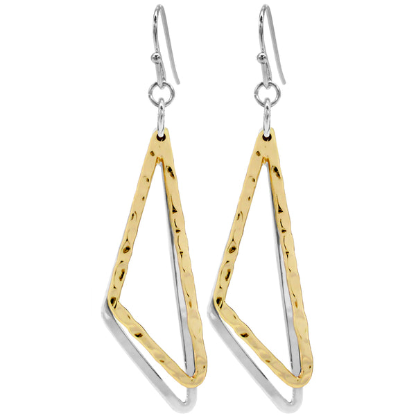 Ear Sense Earring F388 Gold & Silver Triangle Drop French Hook Earrings