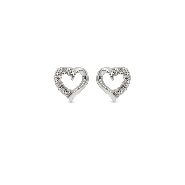 Ear Sense Earring CH244 Silver Crystal Heart Outline Stud Earrings