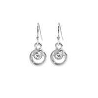 Ear Sense Earring F406 Silver, Small Open Circle with Crystal on a French Hook