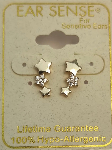 Ear Sense Earring CH285 Gold Crystal Triple Star Stud