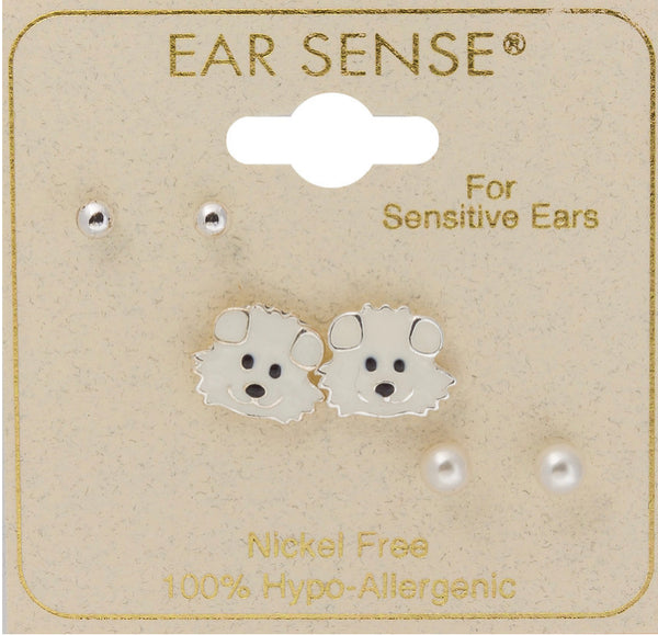 Ear Sense White Dog Silver Ball & Pearl Trio FT-325