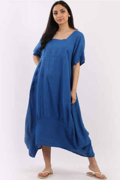 Wholesale Italian Quirky Linen Balloon Hem Tunic Plain Dress