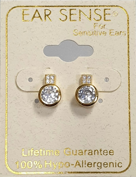 Ear Sense Earring CH266 Gold Square Pave with Bezel set Crystal Stud Earrings